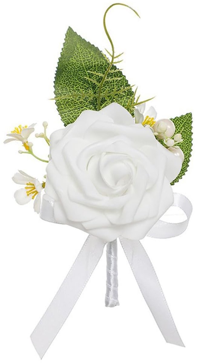 Dailygoods - Handgemaakte Satijnen Roos Boutonniere met Faux Parels