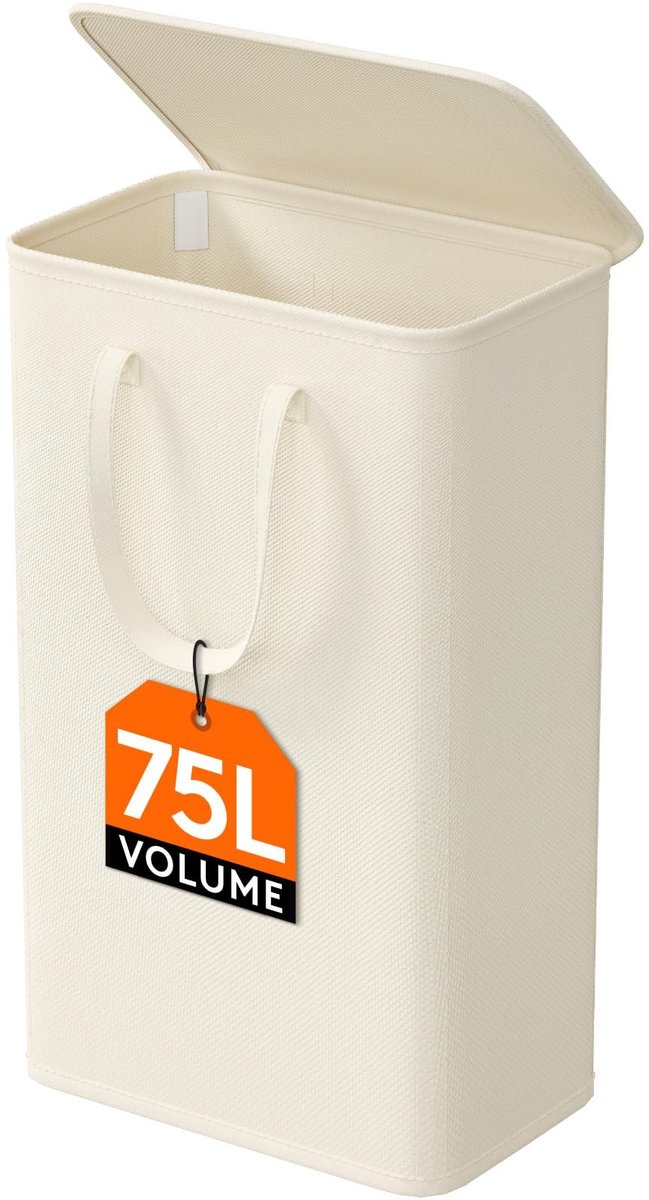 Dailygoods - Opvouwbare Wasmand met Deksel en Handgrepen, 75 Liter, Wit