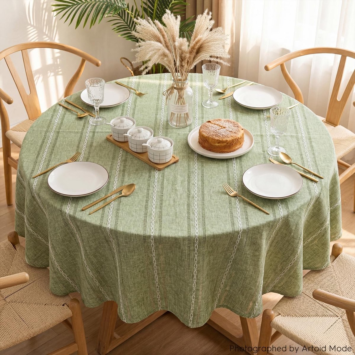 Dailygoods - Boho Tafelkleed in Salie Groen, 140 cm