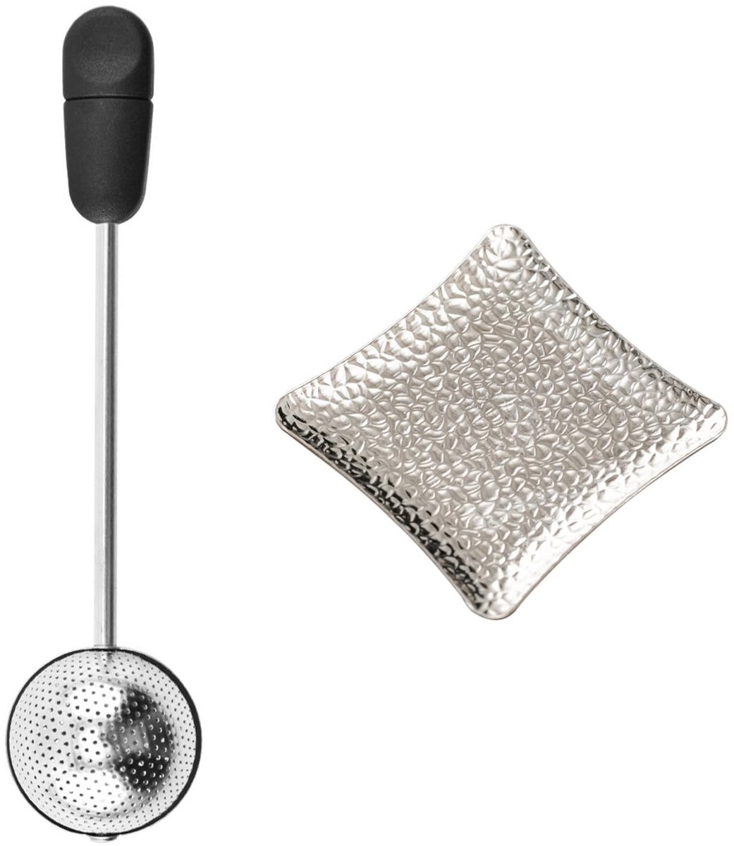 Dailygoods - Roterende Theezeef en Gehamerde Schotel Set