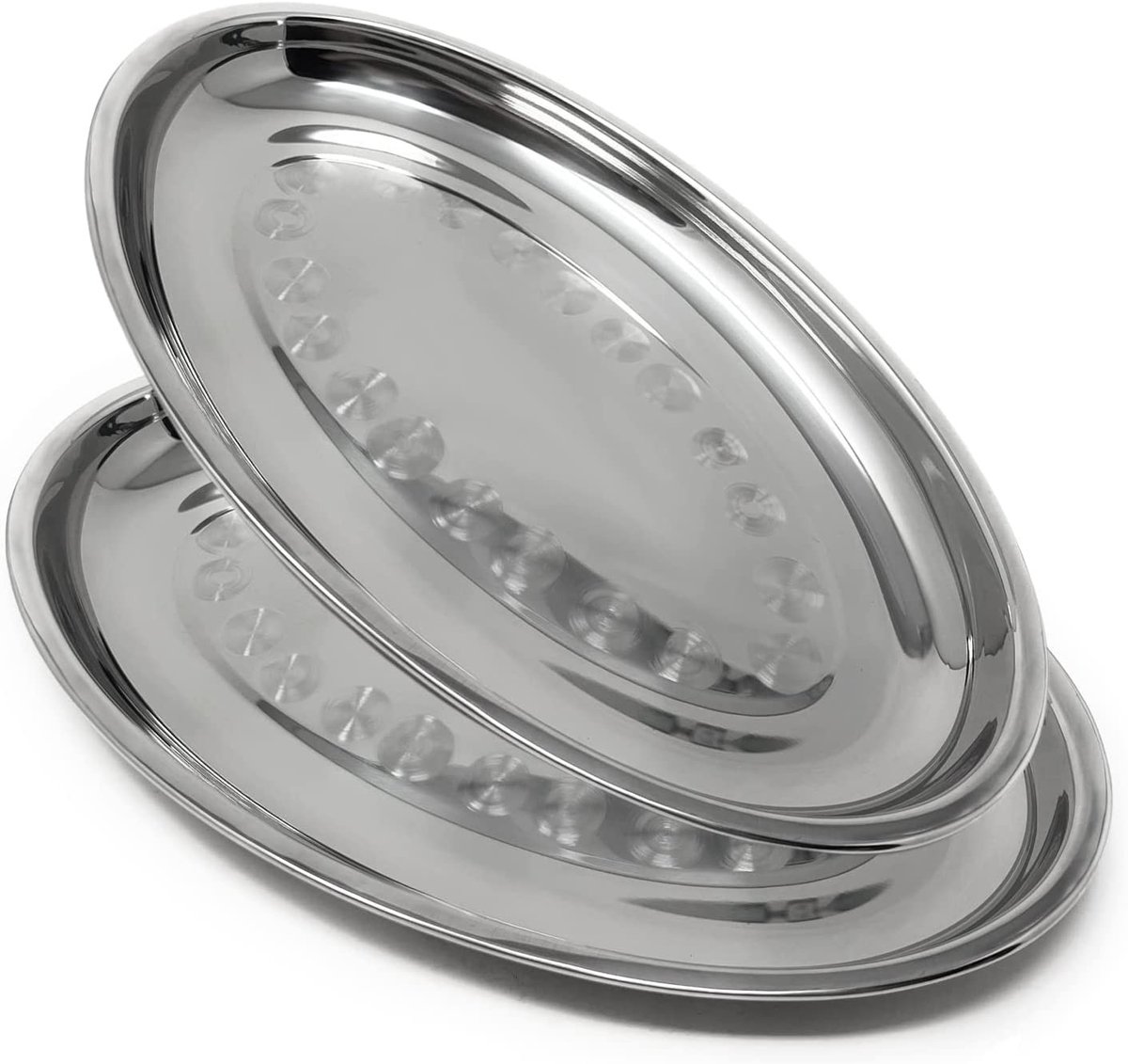 Dailygoods - Set van 2 Ovale Roestvrijstalen Dienbladen
