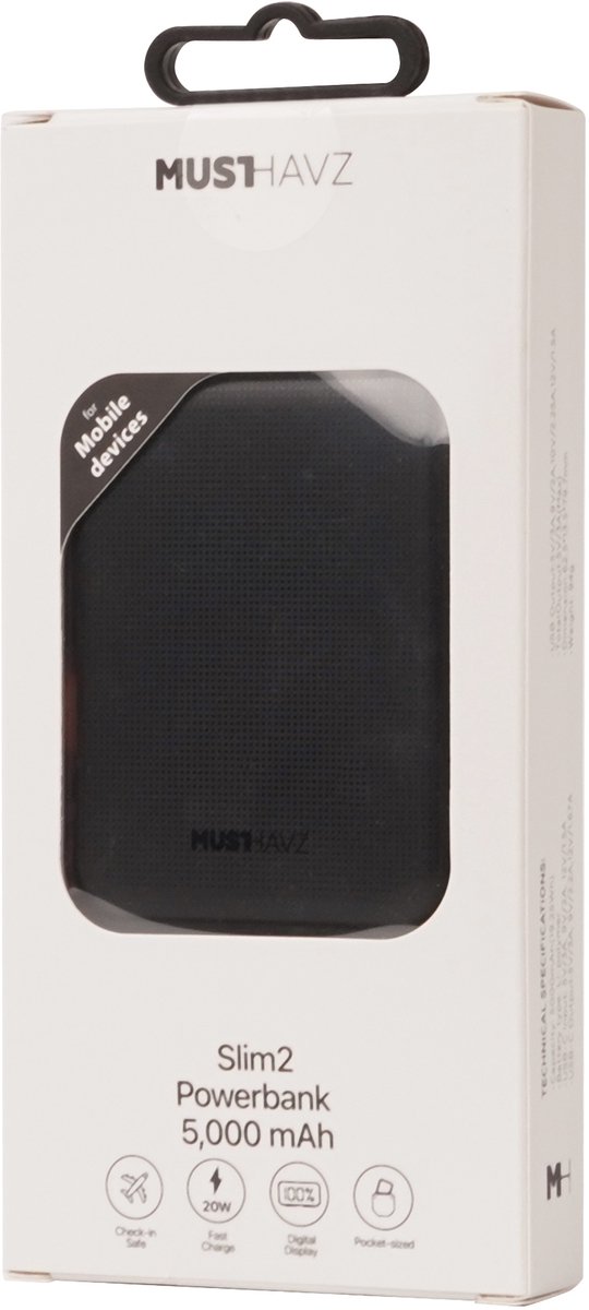 Musthavz Slim2 Powerbank 5.000 mAh – Zwart – 20W Snelladen – Compacte Portable Charger – foto 6