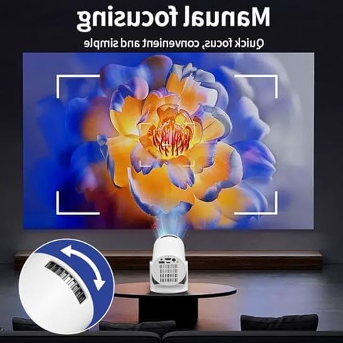 Draagbare projector met Wi-Fi en 1080P ondersteuning, 270° verstelbare LED filmprojector met trapeziumcorrectie voor Android en USB TV Stick, ideaal voor thuisbioscoop en presentaties