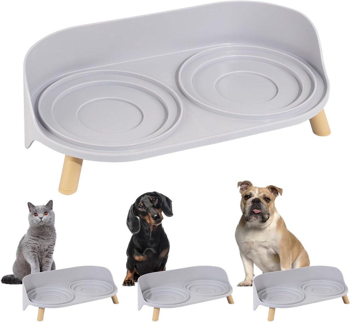 Verhoogde Voerbakstandaard voor Kleine en Middelgrote Honden en Katten - Geschikt voor Voedsel- en Waterbakken tot 15 cm - Comfortabel Eten en Drinken in Grijs