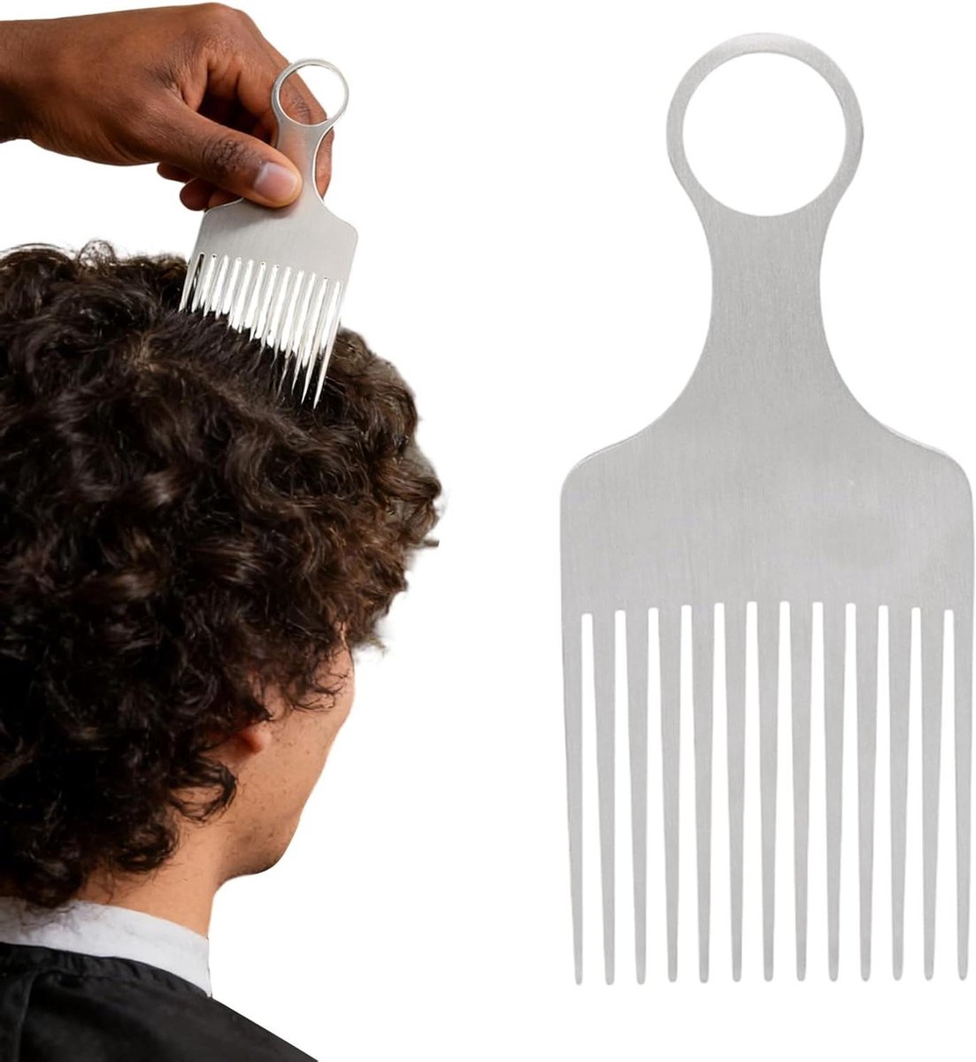 Metalen Haar Kam - Haar Pick - Haar Styling - Ergonomisch Handvat - 14 cm - Zilver