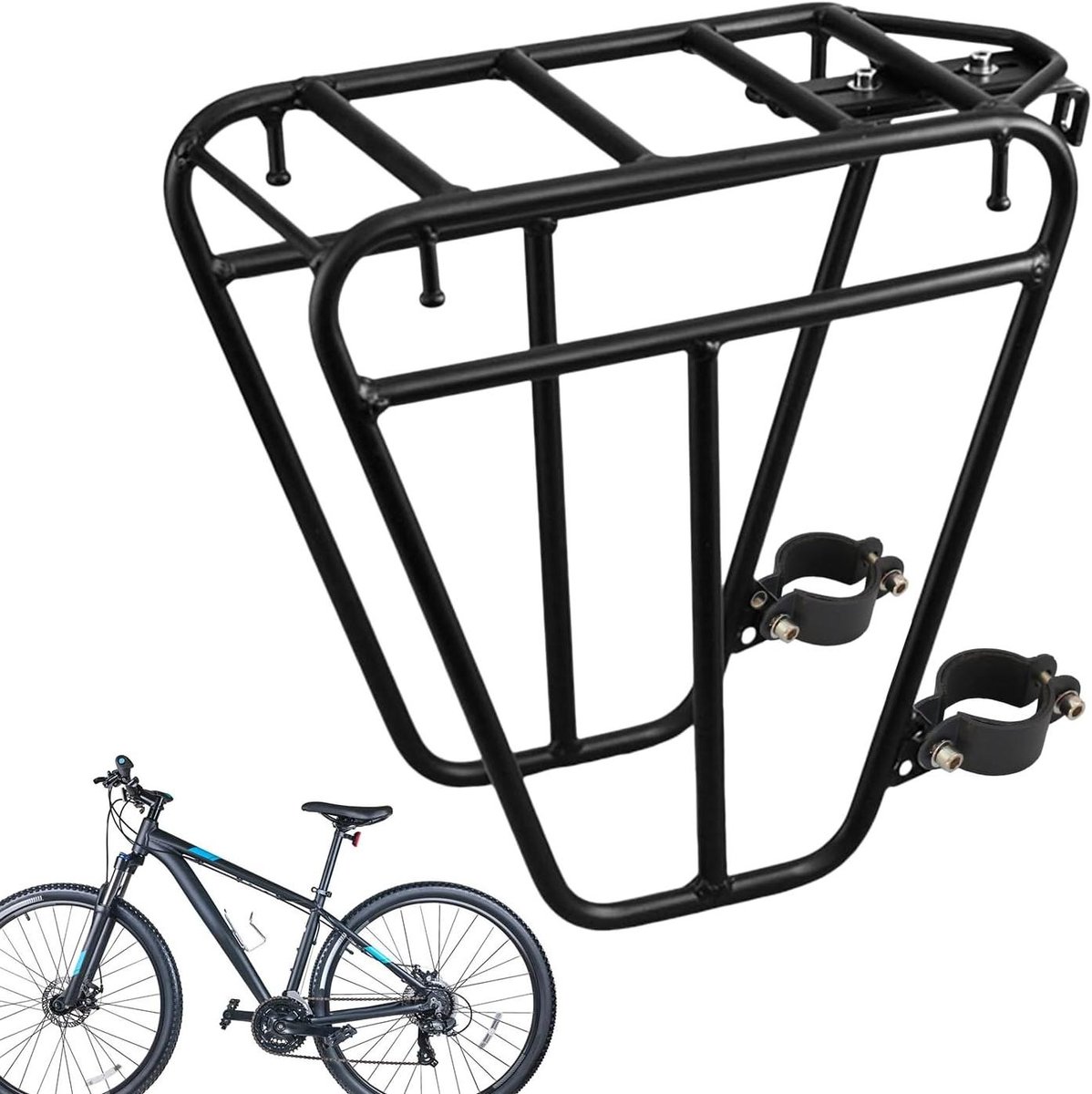 Fietsendrager Vooraan - Bagagedrager Fiets - Buitenactiviteiten Transport - Frame Versterkte Stabiliteit - 30 x 14 x 30 cm - Zwart