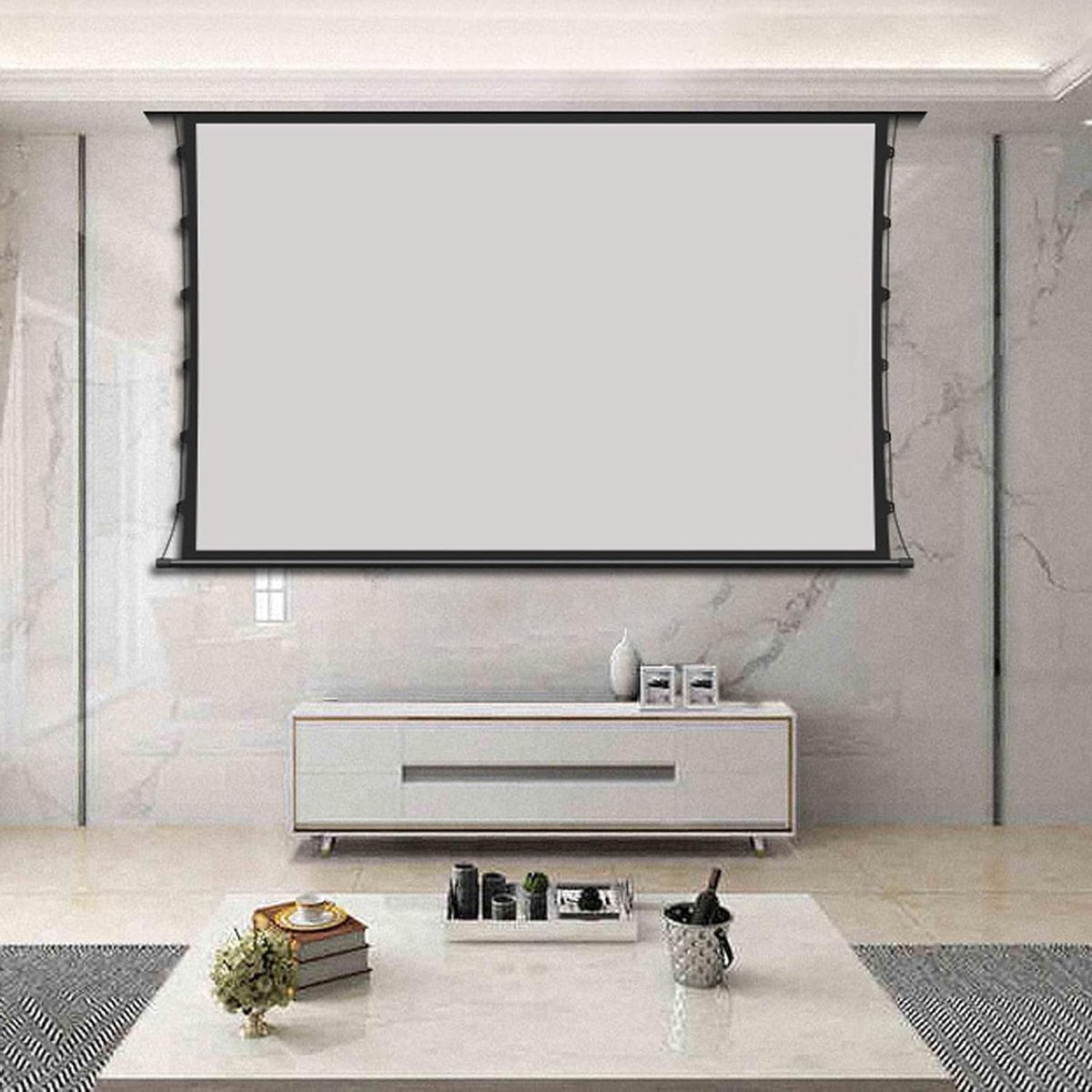 Elektrisch Projectiescherm - Inbouw Scherm - Home Cinema - Tab-Spanning Technologie - 4K Ultra HD - Zilvergrijs