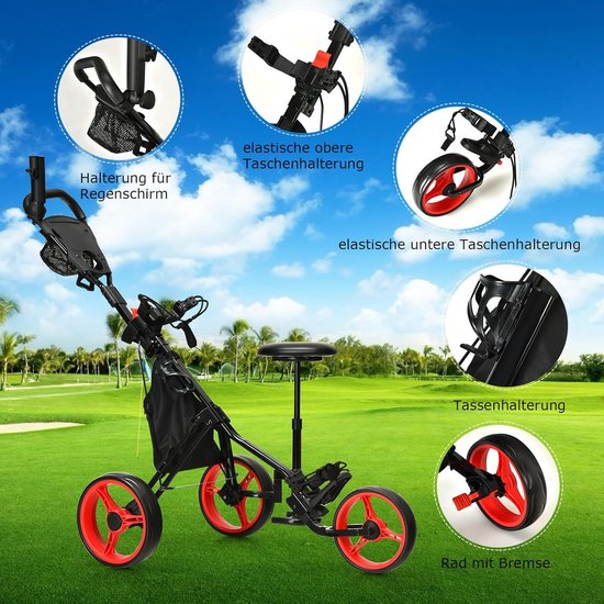 Golftrolley met 3 wielen - Golfkar inklapbaar - Golfspel praktischer maken - Met afneembare zitting — afbeelding 3
