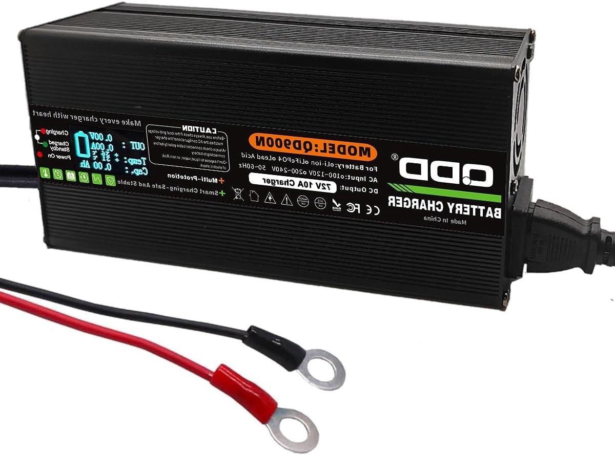 Batterijlader - Acculader - Accu Opladen - Intelligente 4-traps modus - 72V 10A - Zwart