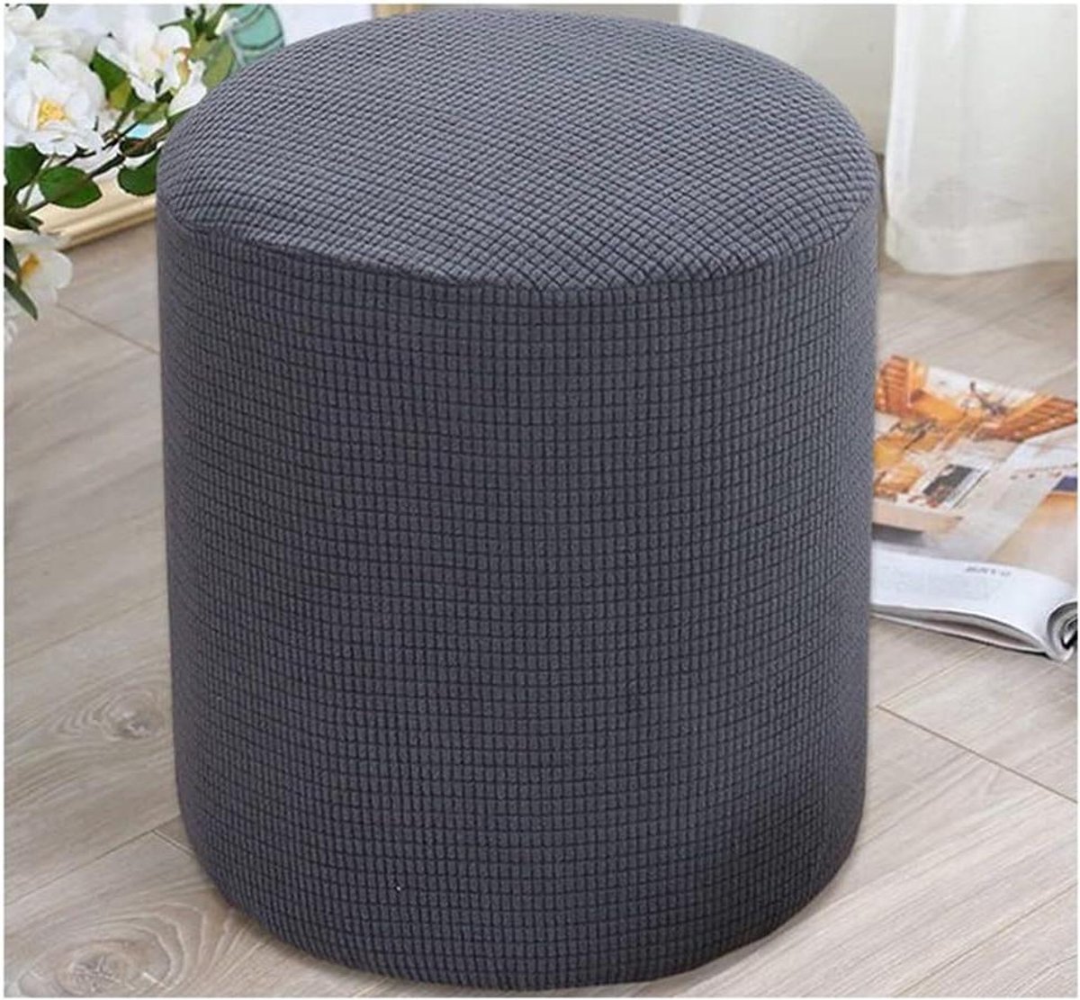 Ronde poef hoes - Voetenbank overtrek - Meubels beschermen - Machinewasbaar - 2 stuks 30x25CM - Grijs