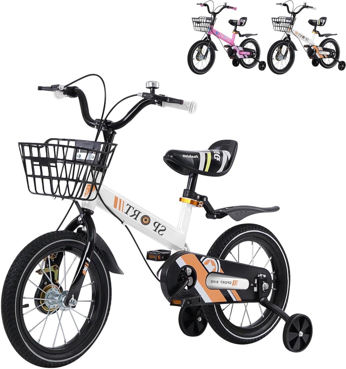 Kinderfiets met steunwielen - Loopfiets voor kinderen - Leren fietsen - Stevig koolstofstaal frame - 14 inch - Wit