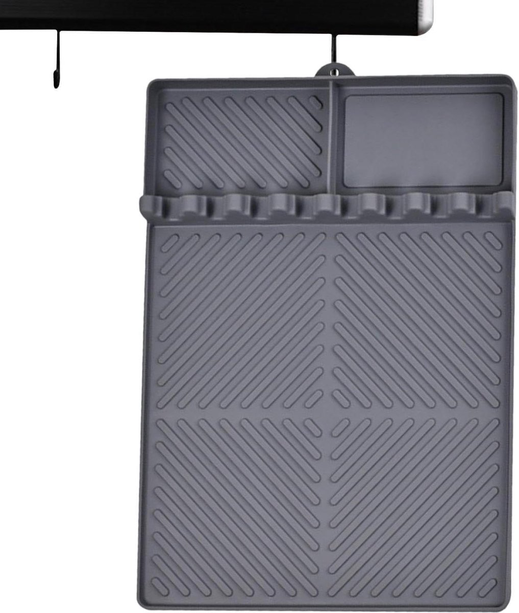 Grill Mat - Spatel Houder - Keuken Beschermen - Hittebestendig Siliconen - 40.5 x 29.5 cm - Zwart