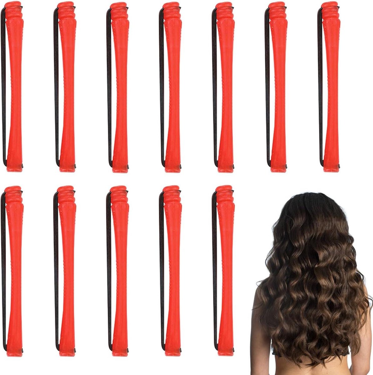 Haarkrulspelden Set - Hitteloze Styler - Haar Krullen - Met Elastiekjes - 12 Stuks - Zwart