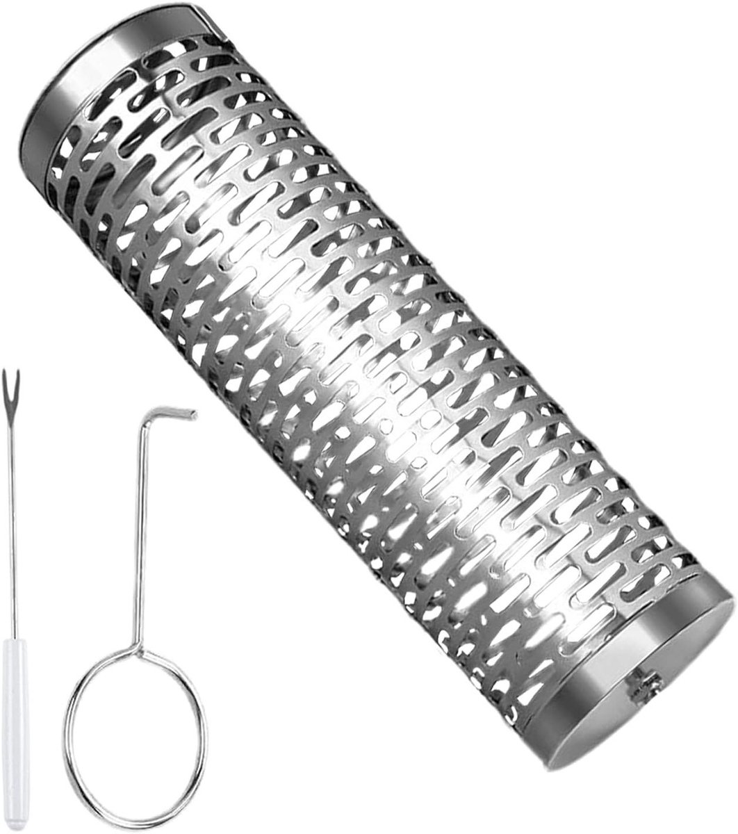 Oprolbare Grillmand - Grillgereedschap RVS - Outdoor Koken - Afneembare Handgreep - 23 x 10 x 10 cm - Zilver
