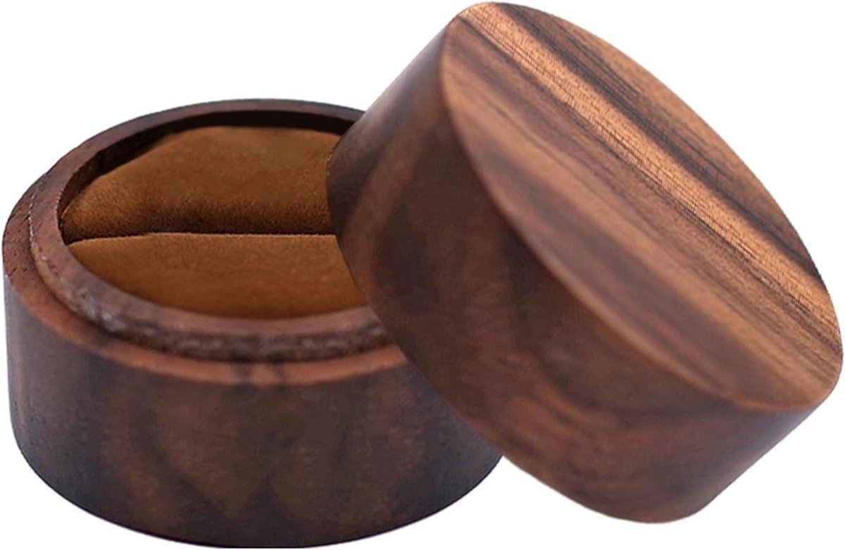 Houten Ring Doos - Juwelen Houder - Cadeau Geven - Draaibaar Deksel Ontwerp - 5 x 5 x 3.5 cm
