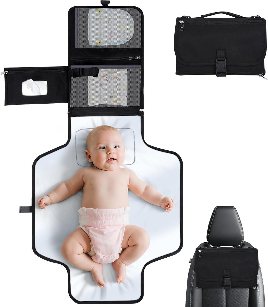 Vouwbare Verschoonmat voor Reizen met 5 Opbergvakken, Waterdicht en Wasbaar, Ideaal voor Baby's en Peuters