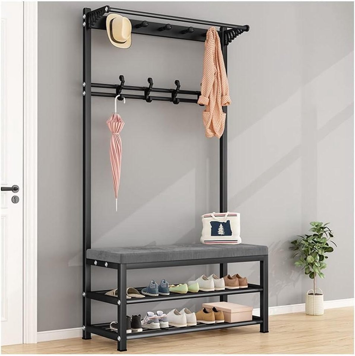 Kapstok Schoenenbank - Entree Meubel - Opruimen Entree - 4-in-1 Ontwerp - 60-100 cm breed