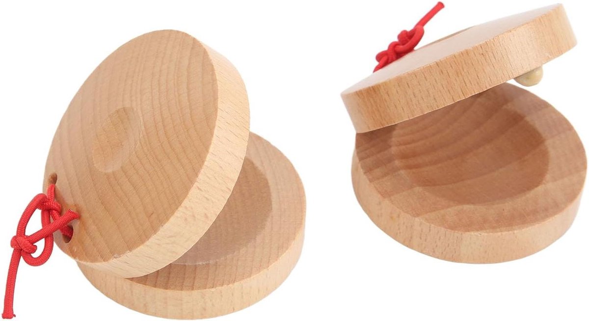 Houten Castagnetten - Kinderclapper Muziek - Ritme Leren - Glad Beukenhout - 5.5 cm Diameter - Natuurlijk Hout
