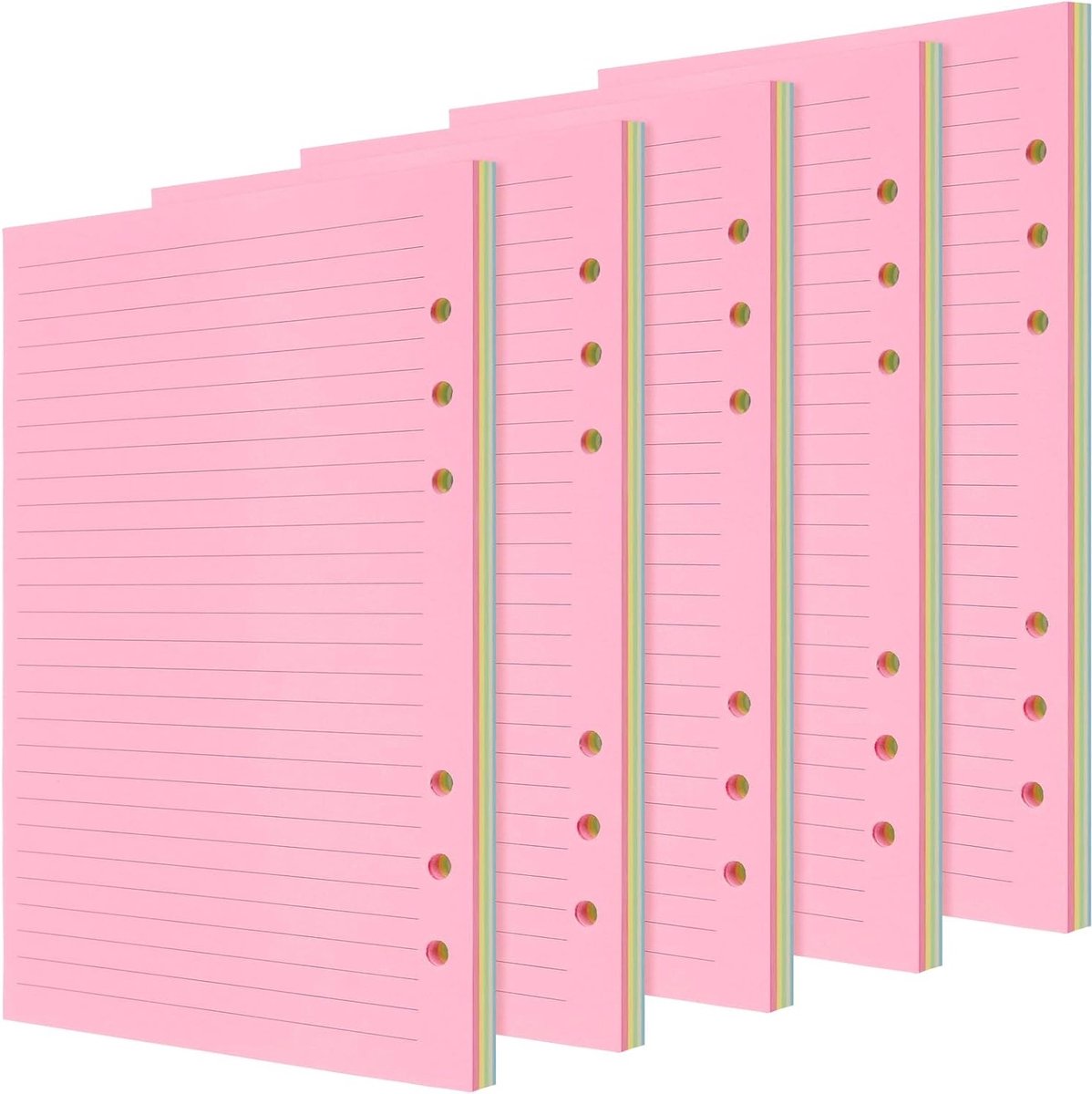 250 Vellen A5 Gelinieerd Navullingspapier, A5 Planner Inlegbladen, Gekleurd 6-Gat Geponst Losbladig Papier voor Planner, Notities en Reisdagboek