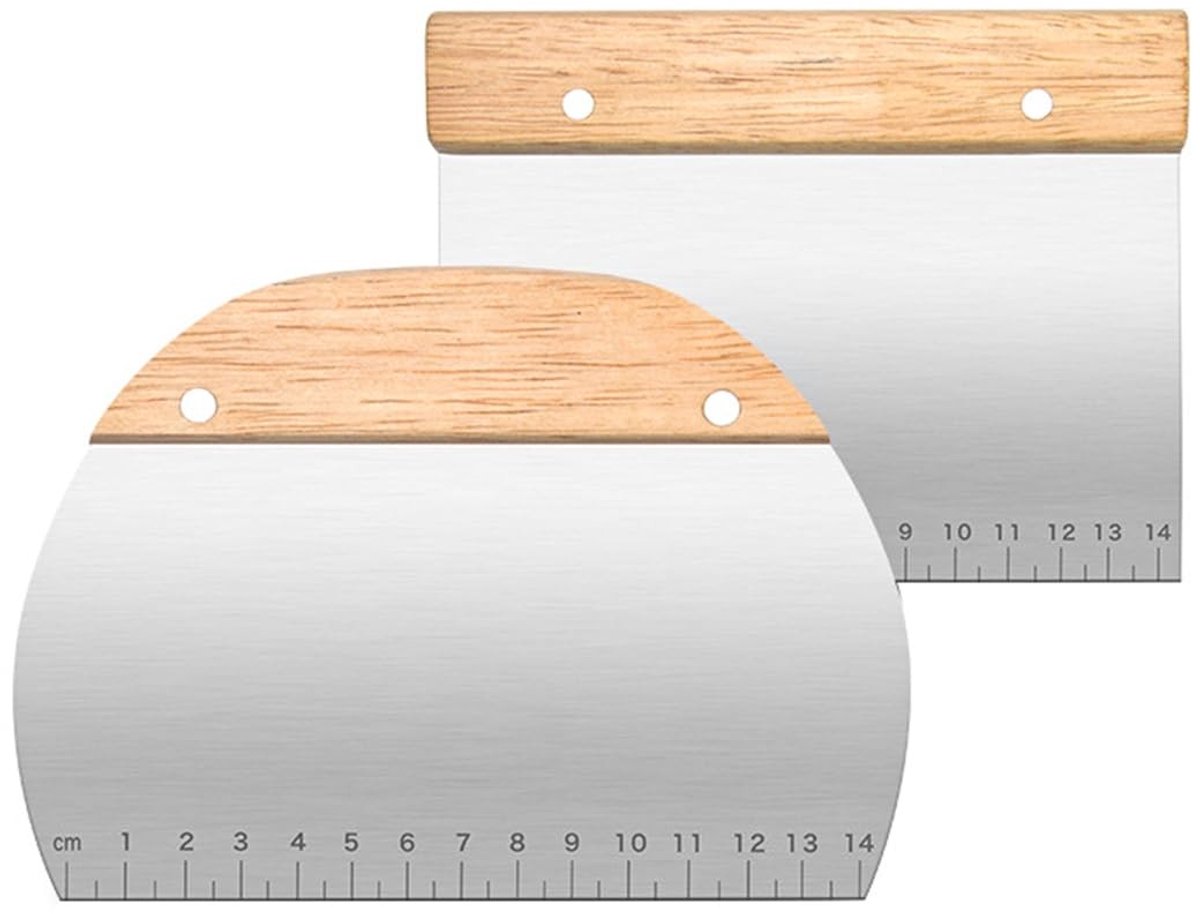 Dailygoods - Roestvrijstalen Deegschraper met Houten Handgreep, Set van 2