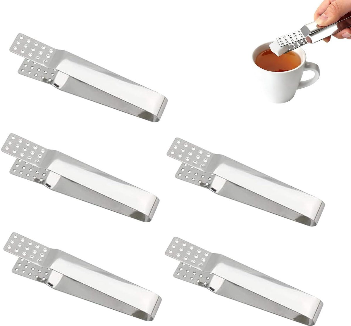 Dailygoods - Set van 5 Hittebestendige Roestvrij Stalen Theezaktangen