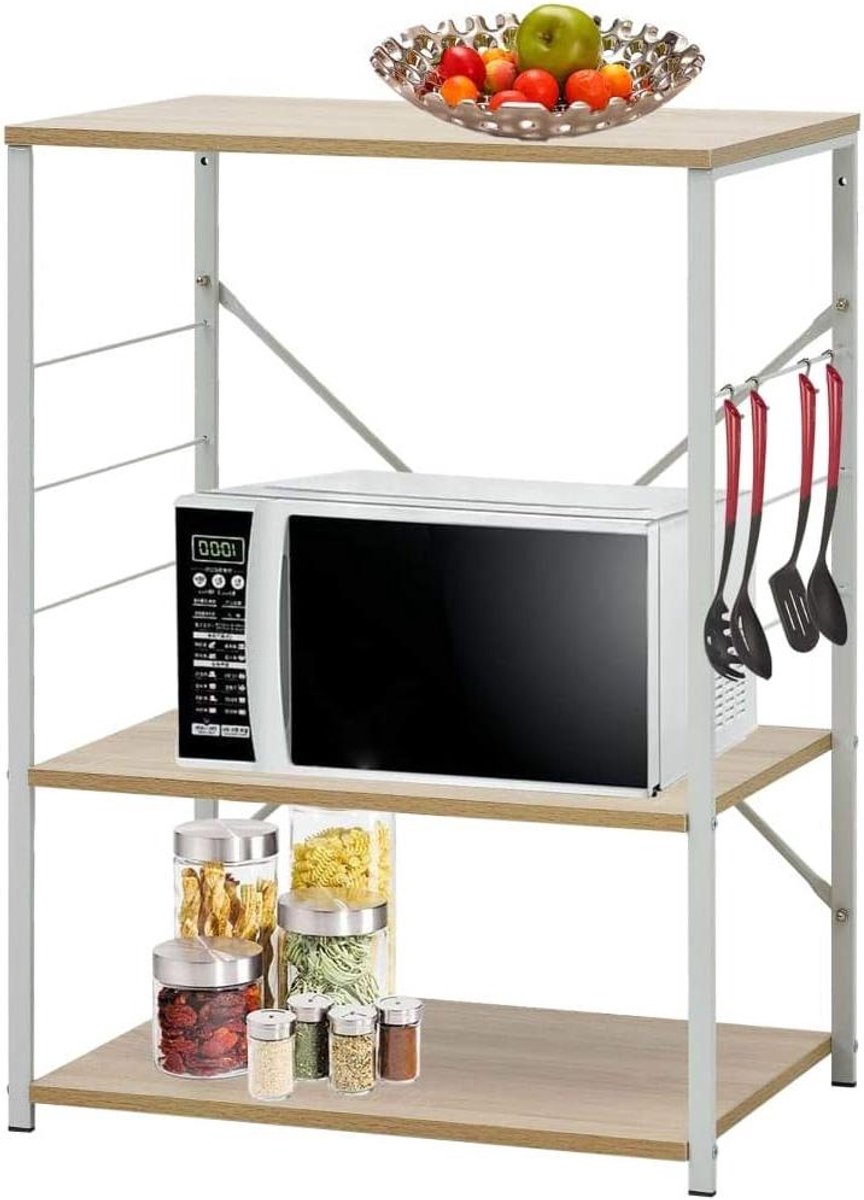 Magnetronkast - Keukenrek - Keuken Organiseren - 3 Gelaagde Planken - 60 cm Breed - Wit Eiken