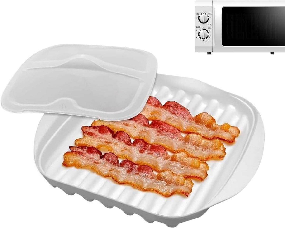 Magnetron Spekplaat - Bakplaat Grill - Snel Eten Bereiden - Met Spatdeksel - 30 x 26 cm - Transparant