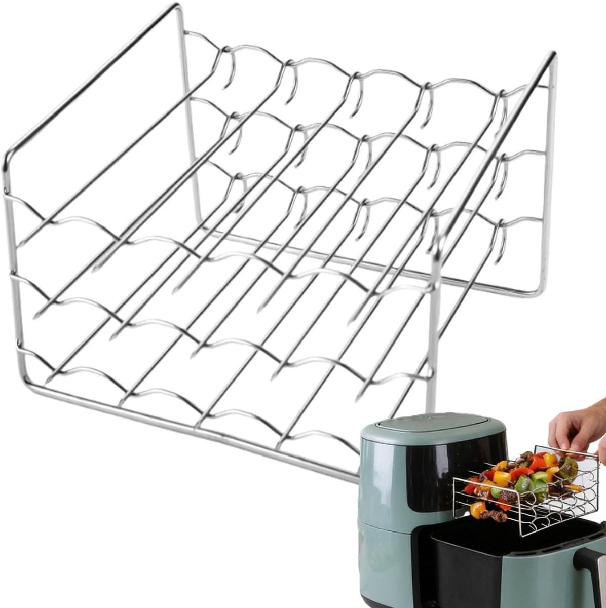Airfryer Grillrek Vleesspiesjeshouder Keuken Gezonder Koken Flexibele Niveauconfiguratie 3-laags Zilver