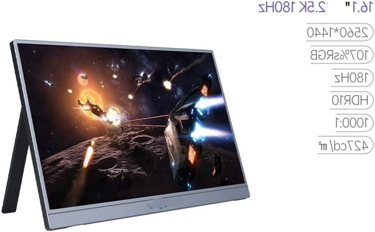 Draagbaar Scherm - Extern Beeldscherm - Productief Werken - 2.5K 180Hz IPS - 16.1 Inch - Zwart