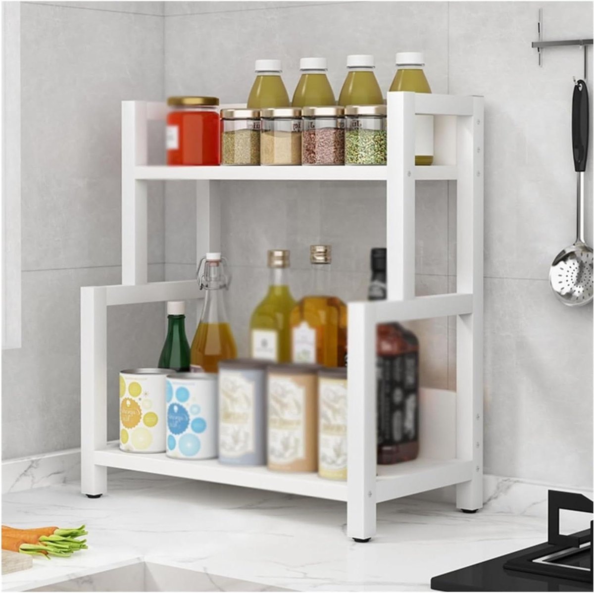 Kruidenrek - Keuken organizer - Aanrecht opruimen - Verstelbare voeten - 53 cm - Wit