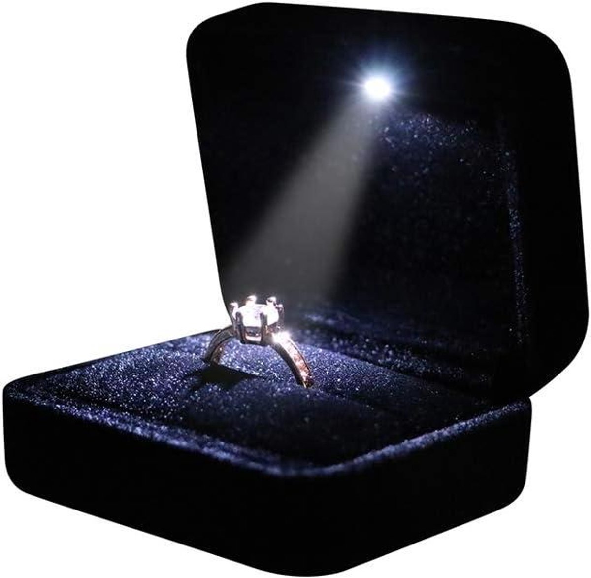 Ringendoosje met LED - Juwelendoosje Cadeau - Speciale Gelegenheid - Ingebouwde Verlichting - Mini Formaat - Zwart