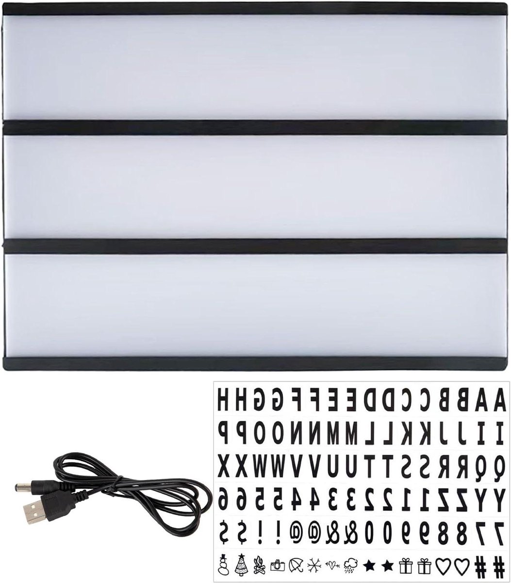 Led Lichtbox - Aanpasbaar Bord - Berichten Maken - Bioscoop Stijl - A5 Formaat - Zwart