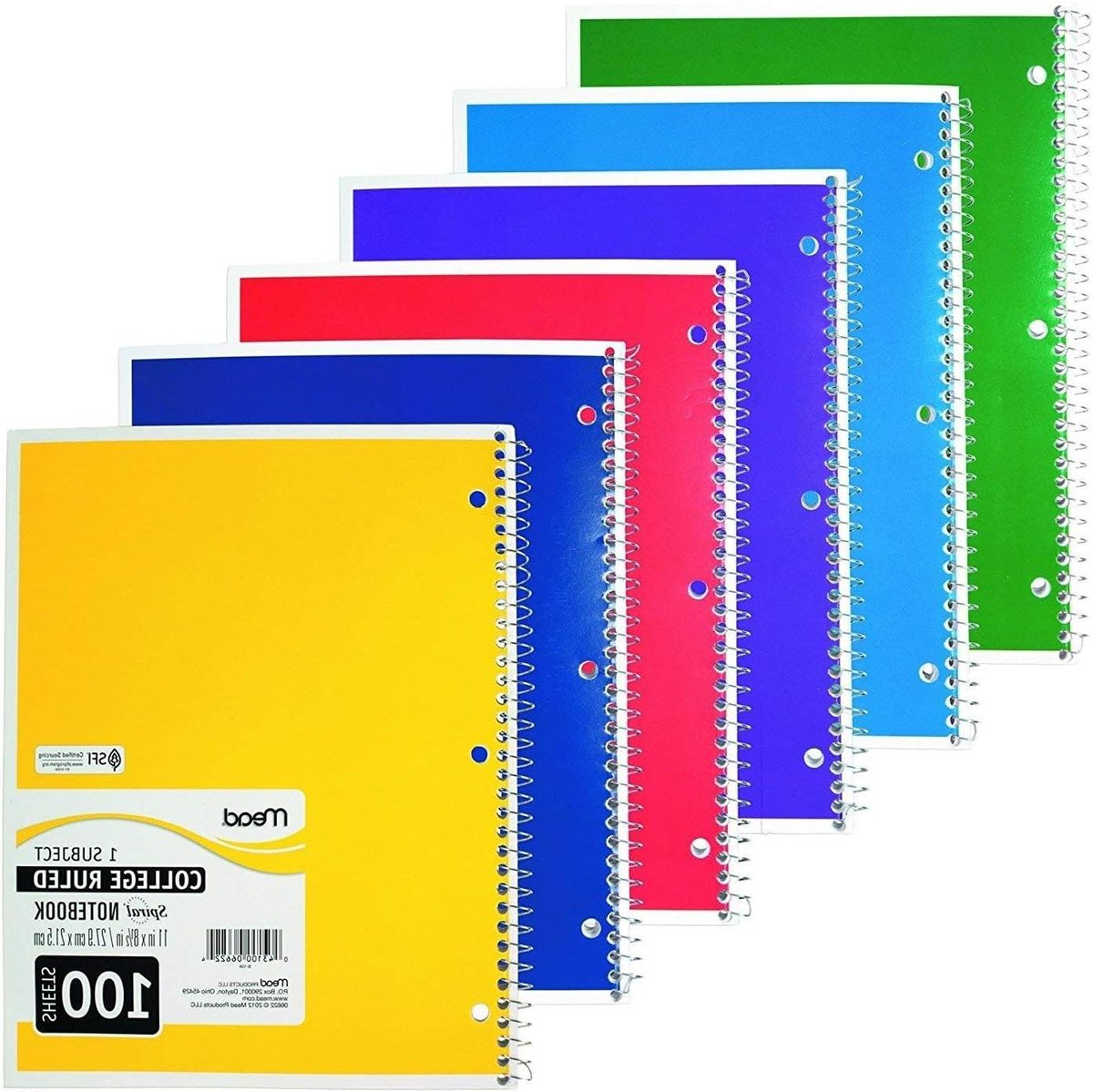 Notitieboek college - Schrijfblokken - Lessen noteren - 100 vellen - Pak van 6 - Verschillende kleuren