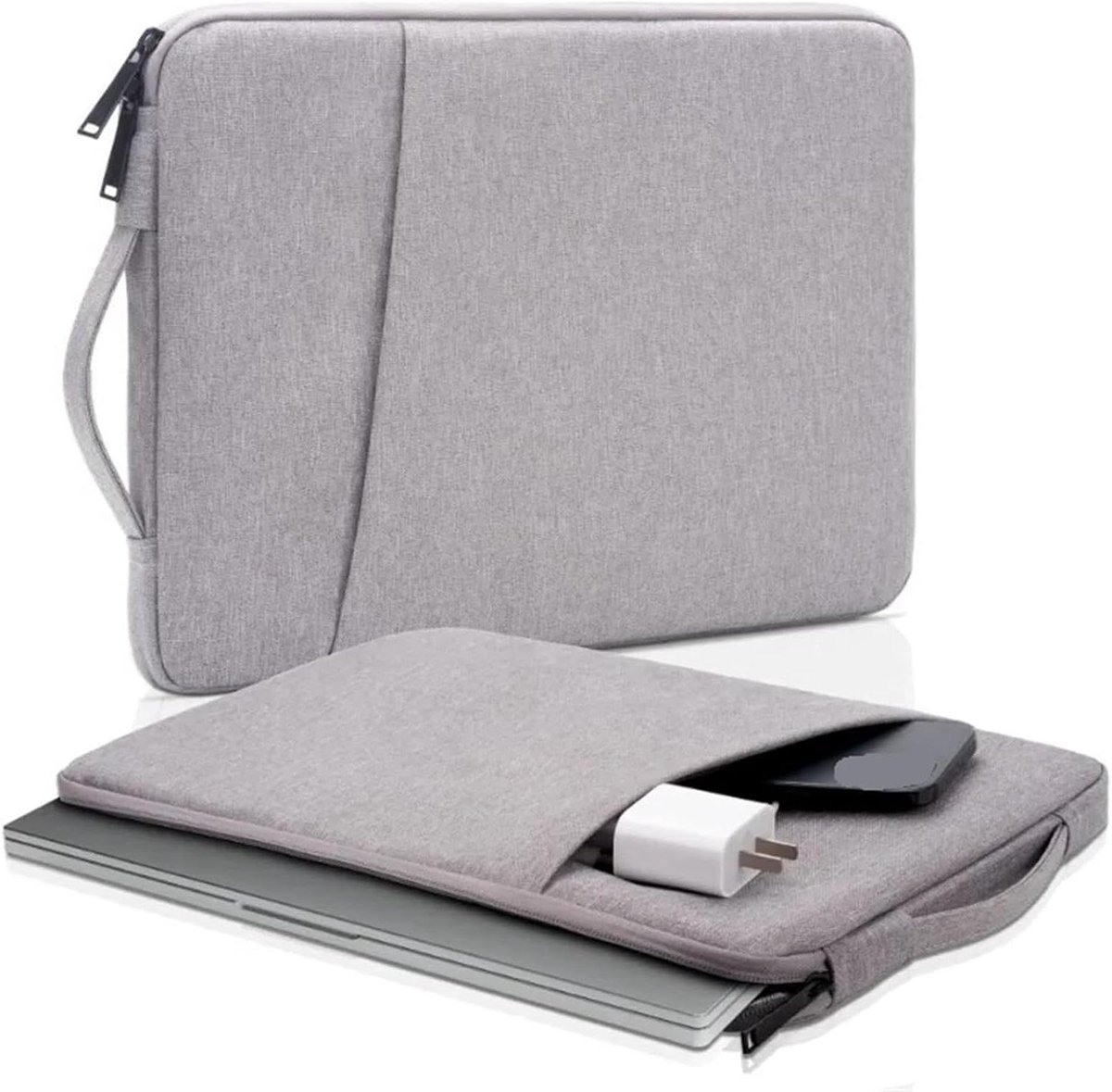 Laptophoes - Tablethoes Beschermhoes - Veilig Transport - Handige Extra Vakjes - Tot 16 inch - Lichtgrijs