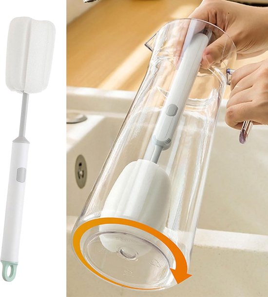 Sponsborstel Lange Steel - Flessenborstel Afwas - Flessen Reinigen - Afneembare Schrobkop - 29 cm - Lichtgrijs — afbeelding 5