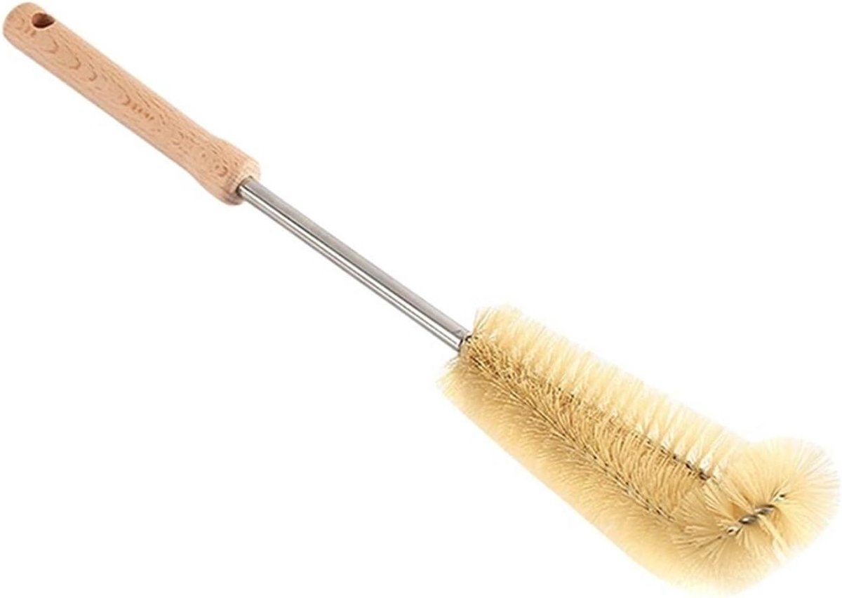 Flessenborstel Set - Bekerborstels Lange Steel - Keuken Reinigen - Nylon Borstelharen - Tot 50 cm - Naturel