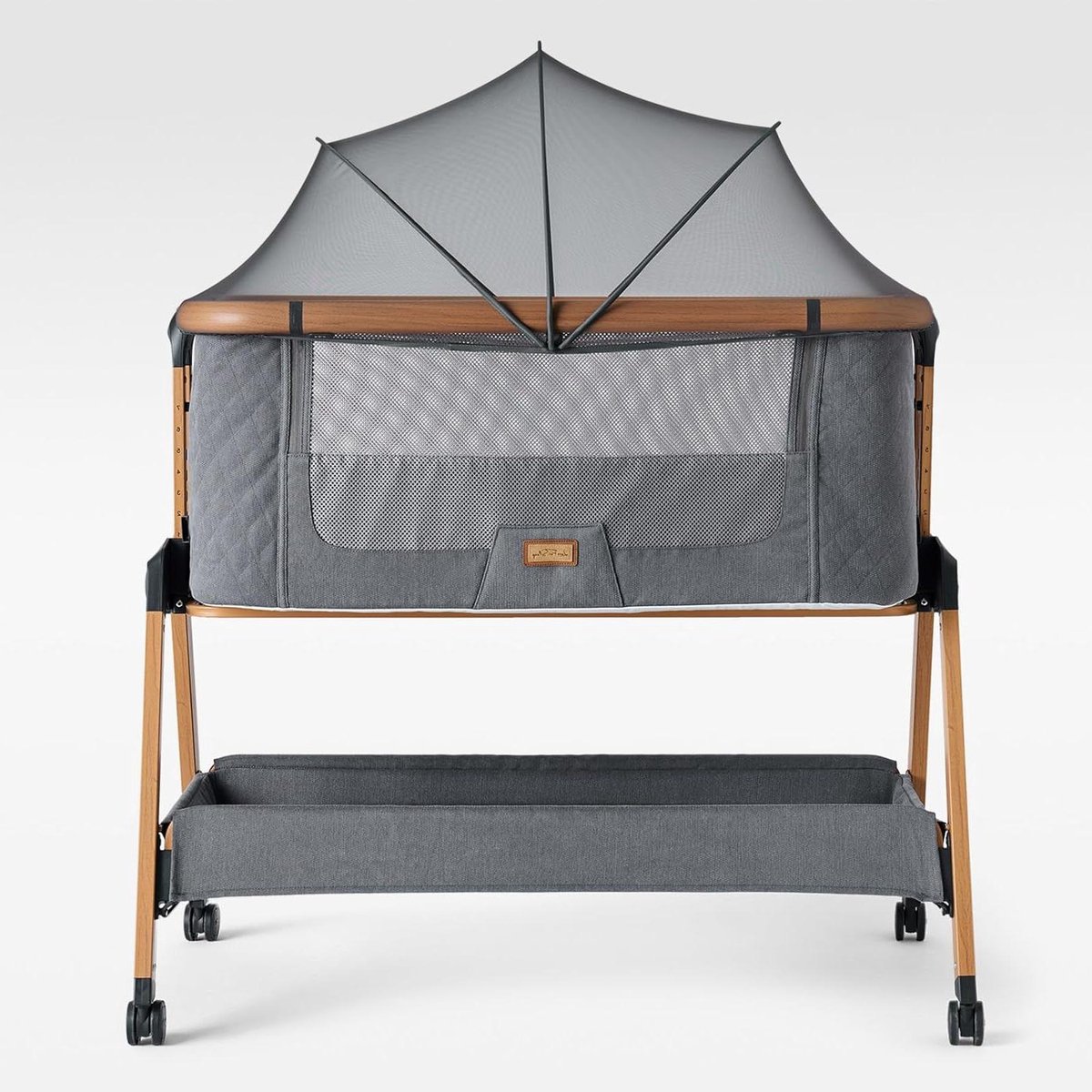 Babybed & Bijzetbed - Co-sleeper wieg - Veilig slapen - 6 Hoogtes & Kantelfunctie - 83x55x91 cm - Grijs/Grenenhout