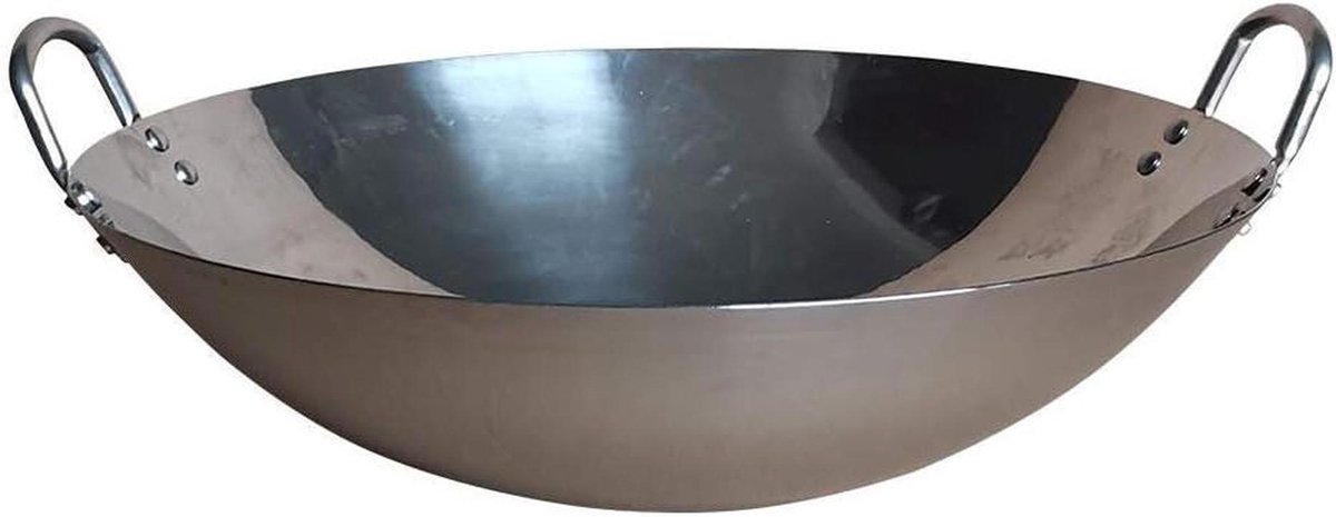 Gietijzeren Wok - Handgemaakte Pan - Lekker Koken - Non-stick Oppervlak - 43cm - Zwart