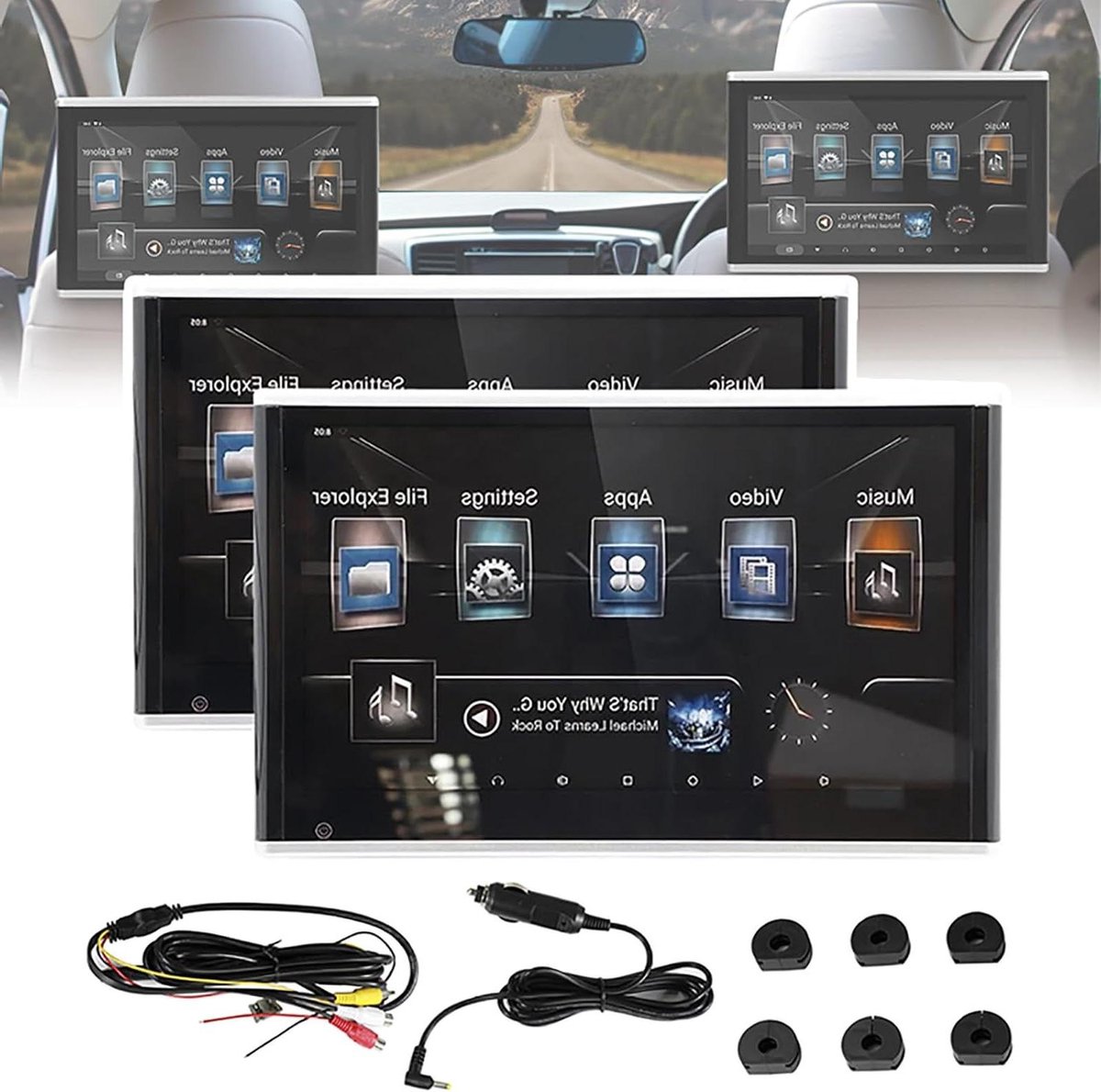 Hoofdsteun Videospeler - Auto TV - Achterbank Entertainment - IPS Touchscreen - 101 inch - Zwart