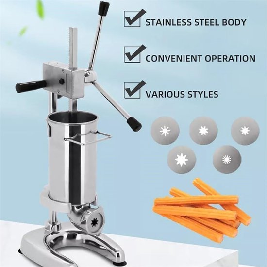 Churros Vulmachine - Donut Maker - Bakkerij Gebruik - Vijf Spuitmonden - 3L Capaciteit - Zilver — afbeelding 4