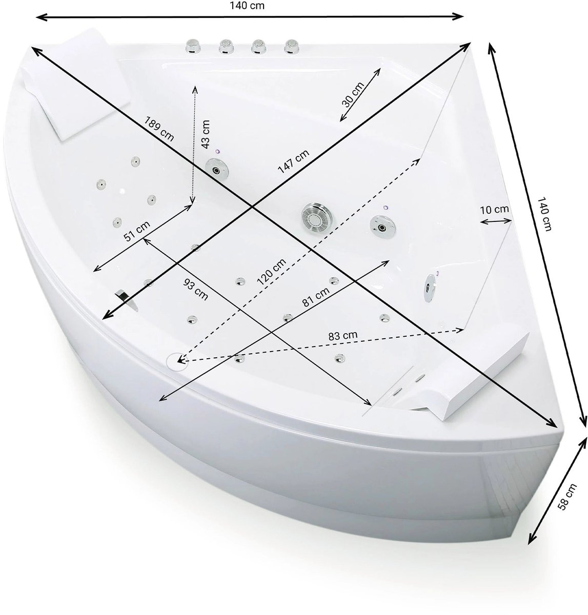 SPALINA - Whirlpool bad - Selonia Wave, 140 x140 x58 cm, Wit