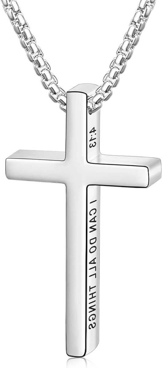 Stalen Kruis Ketting voor Mannen, Bijbeltekst, Zilver/Goud/Zwart, Perfect voor Jongens en Jongvolwassenen