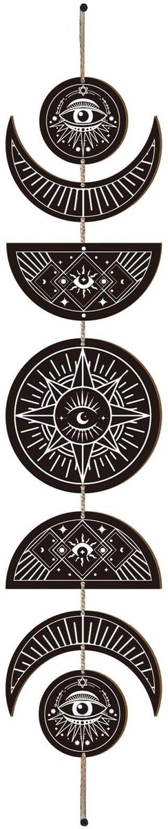 Allecto - Maanfase Wanddecoratie - Boho Muurkunst - Rustiek Zwart - Houten Wandhanger - Spirituele Decoratie - Geschikt voor Slaapkamer