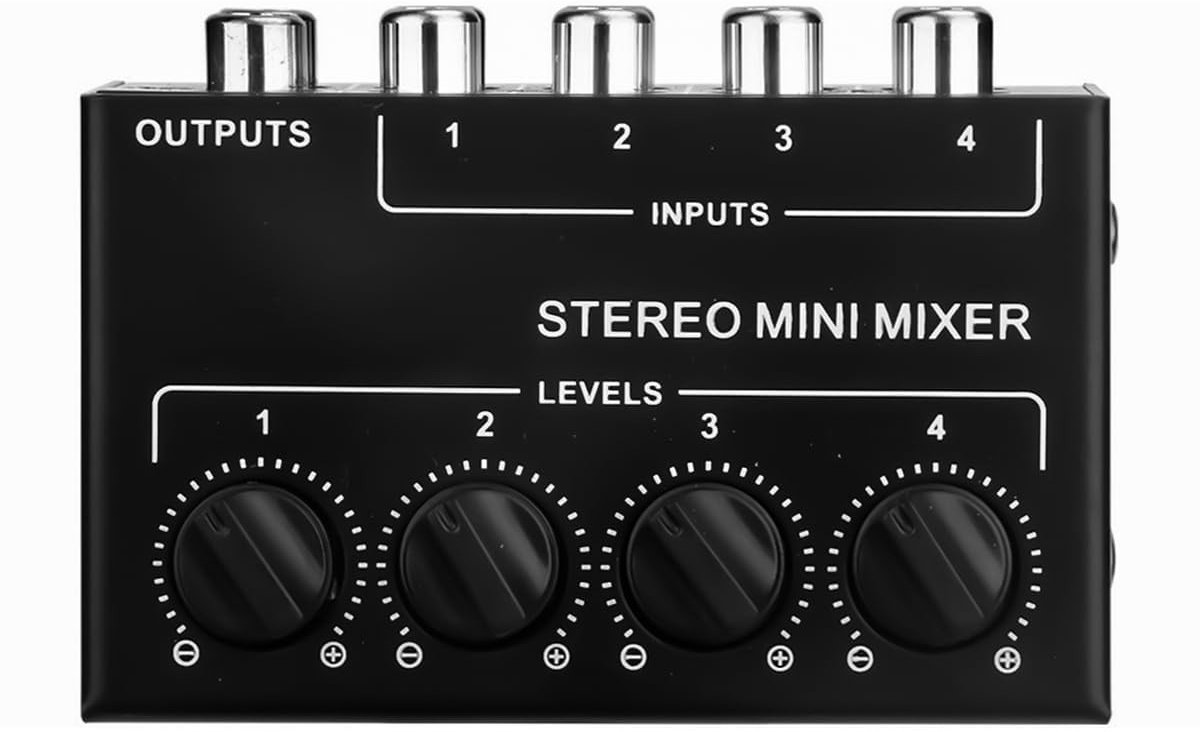 Allecto - 4-kanaals stereo audiomixer - passieve mixer - compact formaat - RCA-ingang en -uitgang - ideale oplossing voor muziekmixing - geschikt v...