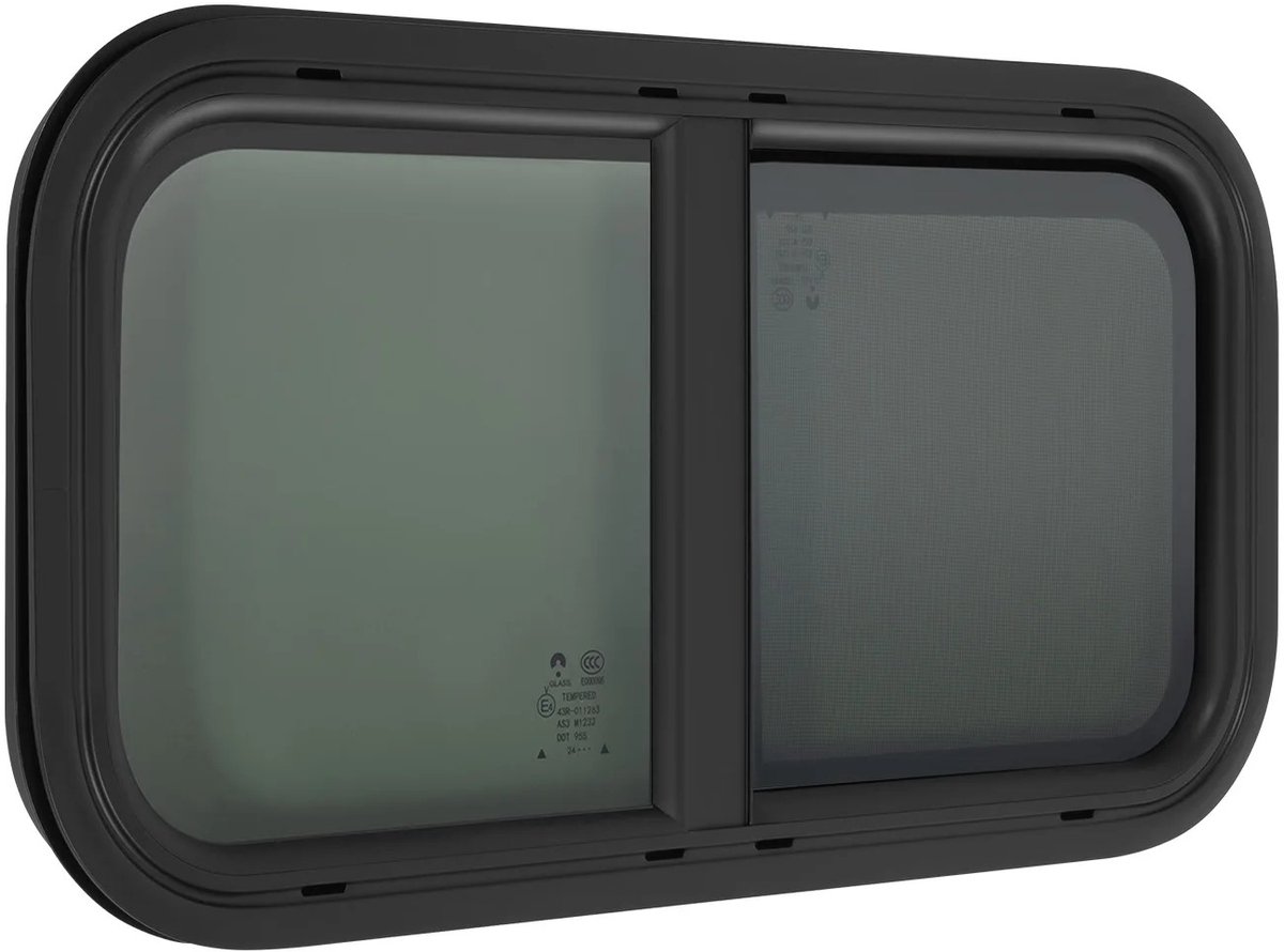 NordHaus Camper Raam 60x30 cm Zwart - RV Venster - Caravan Raam - 25% Privacy Glas - Schuifventilatie Ontwerp