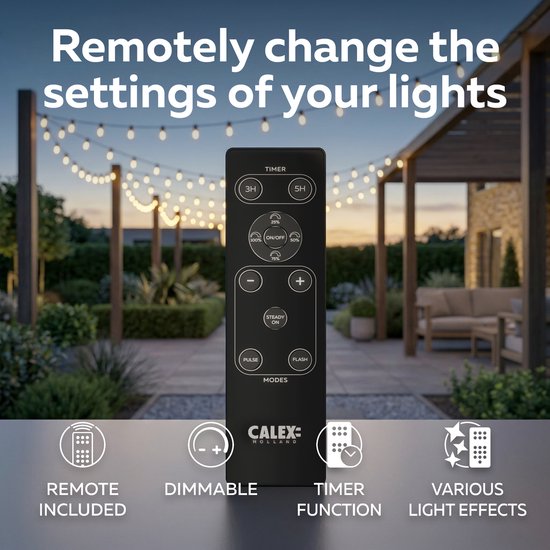 Guirlande lumineuse Calex Vista 30 m - Pour extérieur - Guirlande lumineuse 50 lumières - Wit chaud - Éclairage de jardin avec télécommande