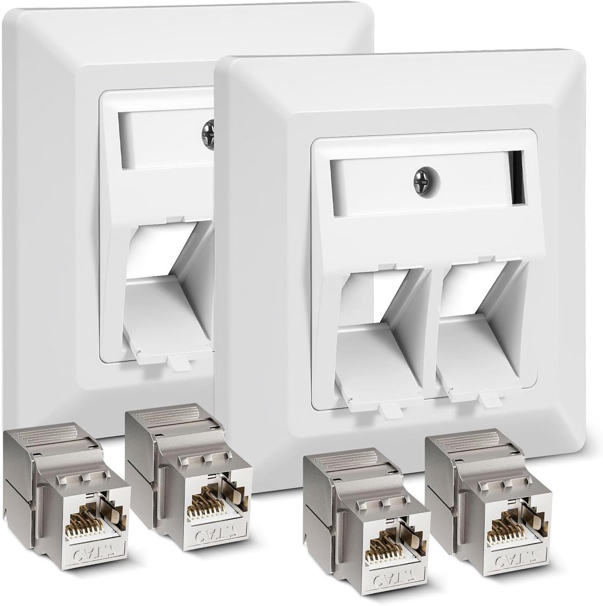 Keystone RJ45 2-Port CAT 7 Netwerkdoos voor 10 Gbit/s Ethernet, Flush-Mounted, Geschikt voor LAN en Gegevensverbindingen, Wit