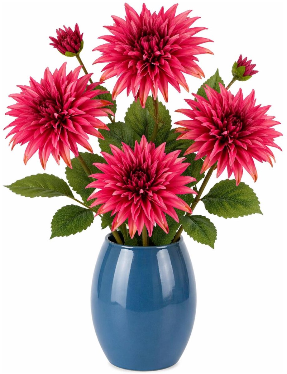 Mica Decorations Kunstbloem Dahlia Artistic - 4x - H74 cm - roze - kunststof - stelen kunstbloemen - boeket - bloemetjes Fuchsia