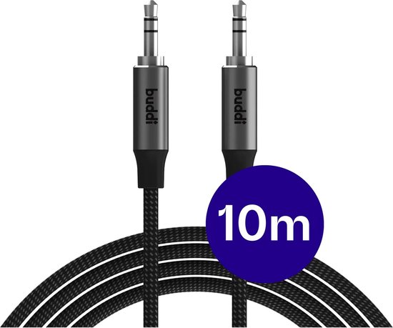 Câble Aux Buddi Flex - Câble Audio - Câble Jack - Mâle vers Mâle - Jack 3,5 mm vers Jack 3,5 mm - Aux vers Aux - Voiture - Câble Casque - Compatible avec iPhone, Samsung et plus - 10 Mètres - 10M