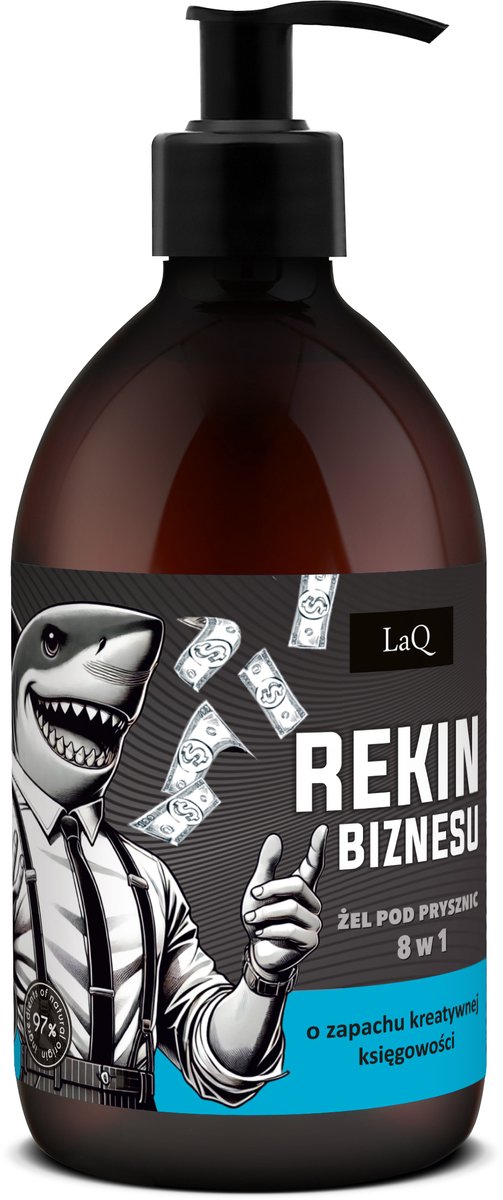 LaQ Haai van de Zaken - Douchegel voor Mannen - 8-in-1, Ginseng, Vegan, 500 ml